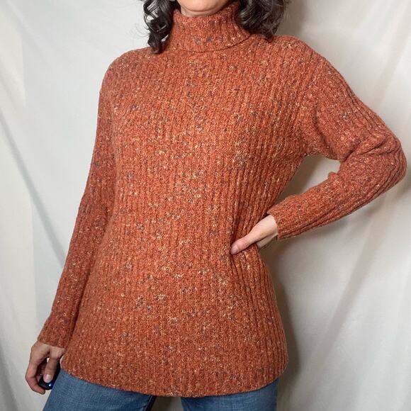 Vintage 90s Y2K ribbed orange turtleneck sweater boucle Spiegel marled oversized - Picture 9 of 17